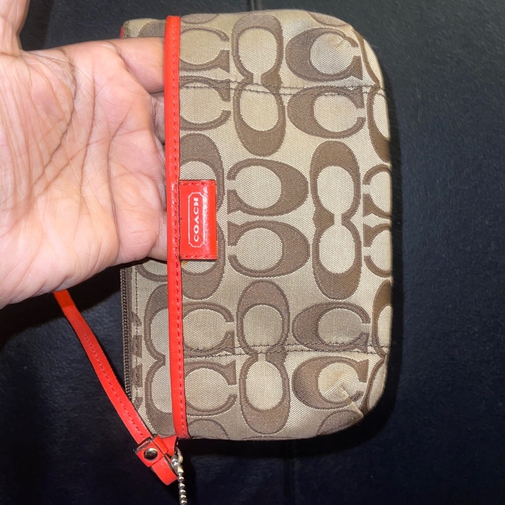 Vintage Coach Wristlet Vermillion Orange Khaki - Picture 12 of 14